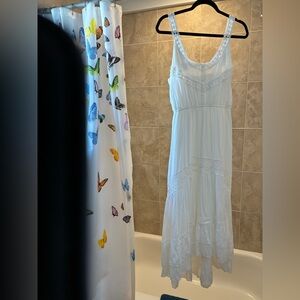 Rebellion White Lace-Trim Button Front Dress